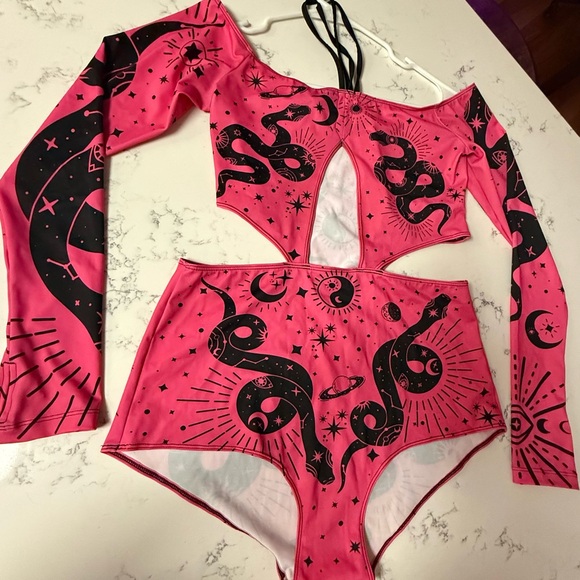 Pink Celestial Off-Shoulder Bodysuit - Picture 3 of 4